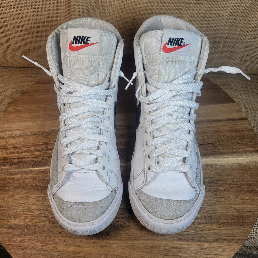 Nike Blazer Mid 77 Sneakers White Black Leather High Top Shoes Youth 4.5Y - Picture 2 of 8